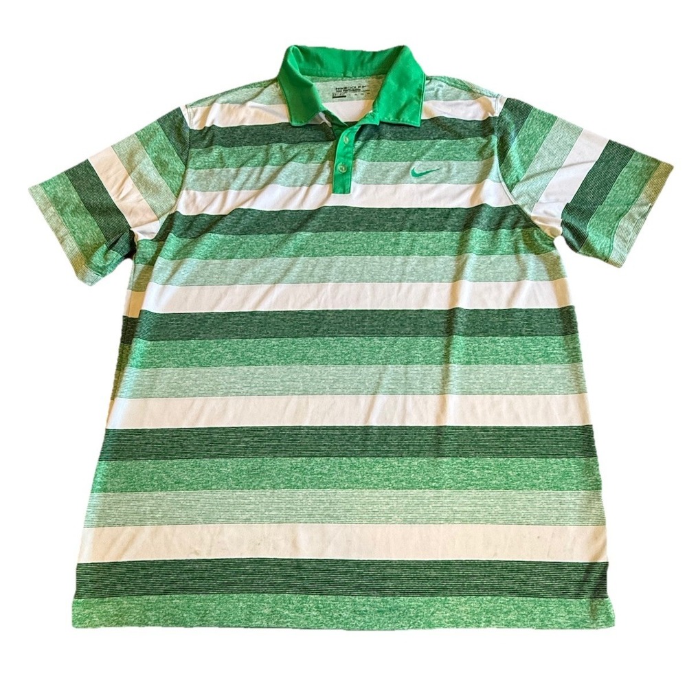 Nike Golf Tour‎ Performance Polo Shirt Mens XXL Dri-Fit Green Stripe 2XL